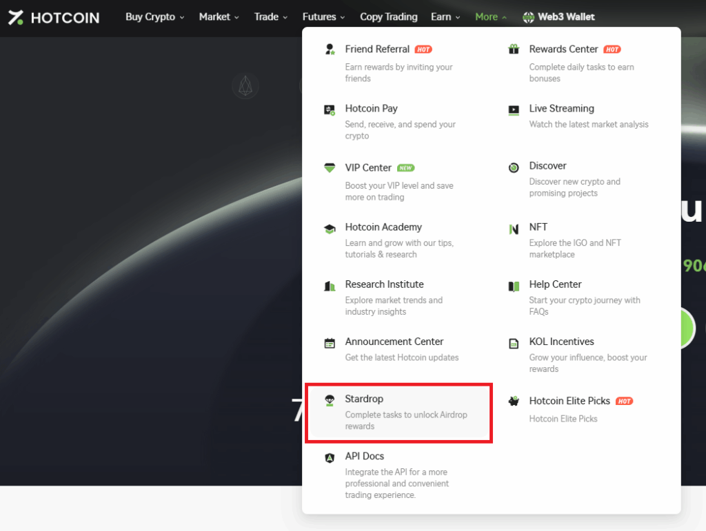 Hotcoin Stardrop tab